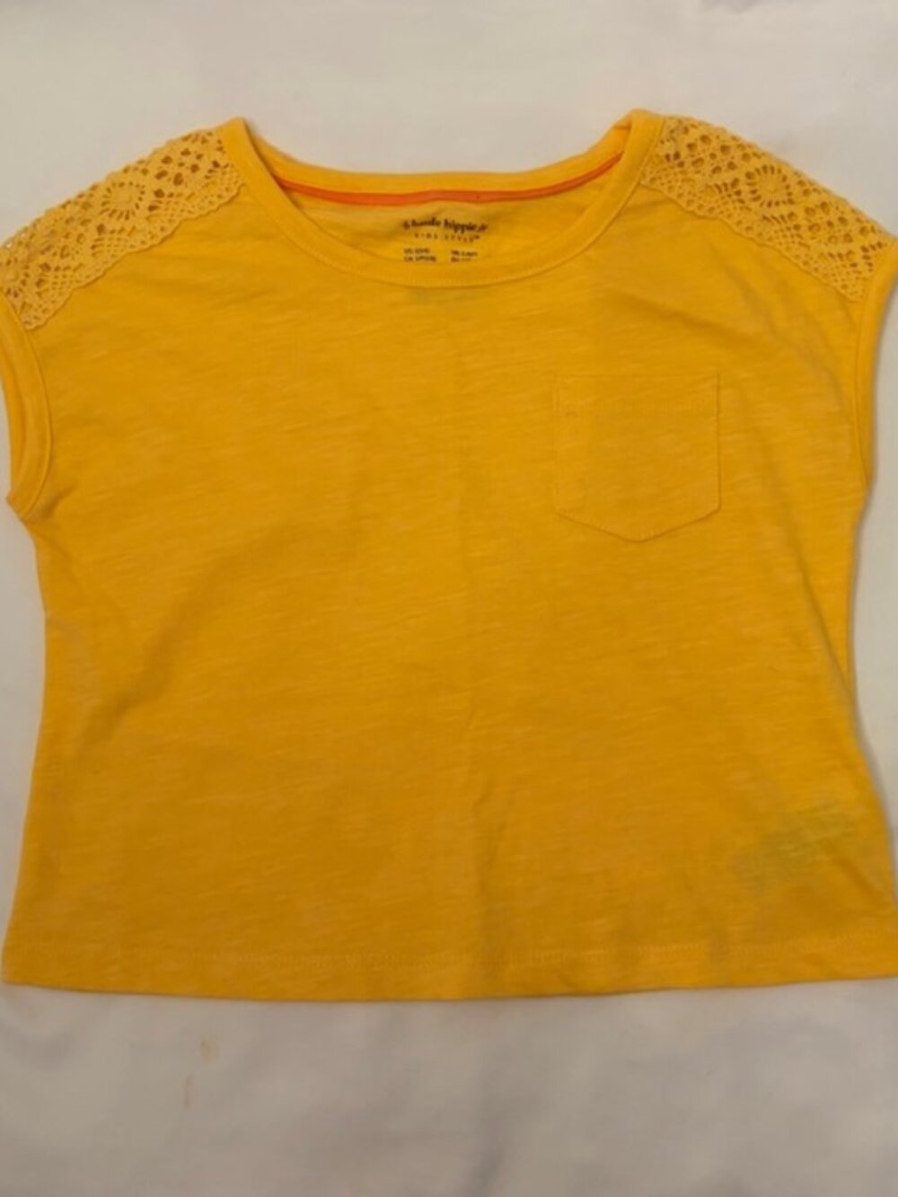 Haute Hippie Yellow Crochet Lace-Shoulder Pocket Tee for Kids